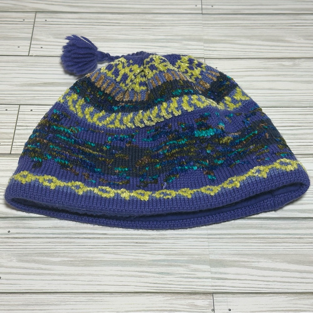 Turtle Fur Wool Blend Knit Beanie Hat Purple Multicolor Pom Winter Ski Cap - Picture 2 of 7